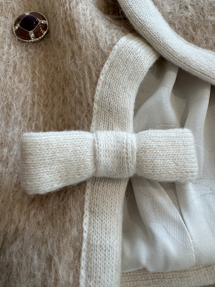 CHANEL Jacket Short skirt Mohair Wool Beige White #334401