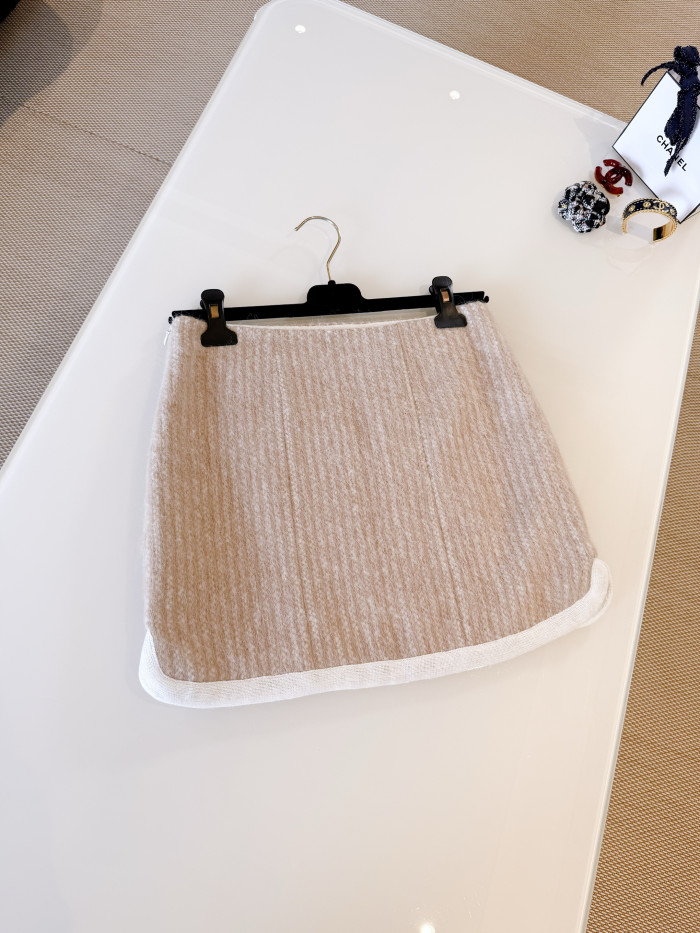CHANEL Jacket Short skirt Mohair Wool Beige White #334401