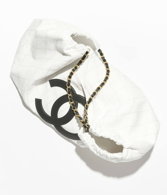 CHANEL Small Shopping Bag Denim Calfskin Gold-tone Metal White Black #383487
