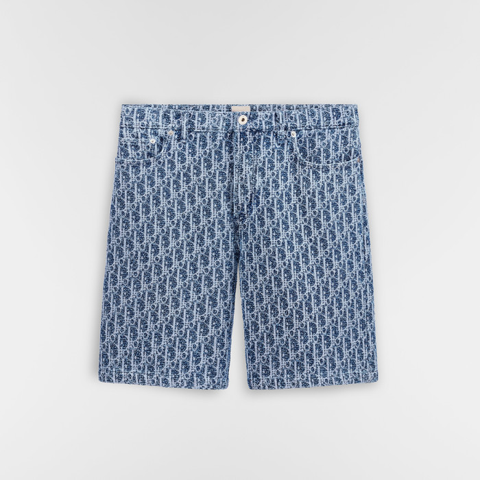 DIOR Dior Oblique Short-Sleeved Shirt and Shorts Comfortable Fit Blue Spongy Cotton-Blend Twill #384371