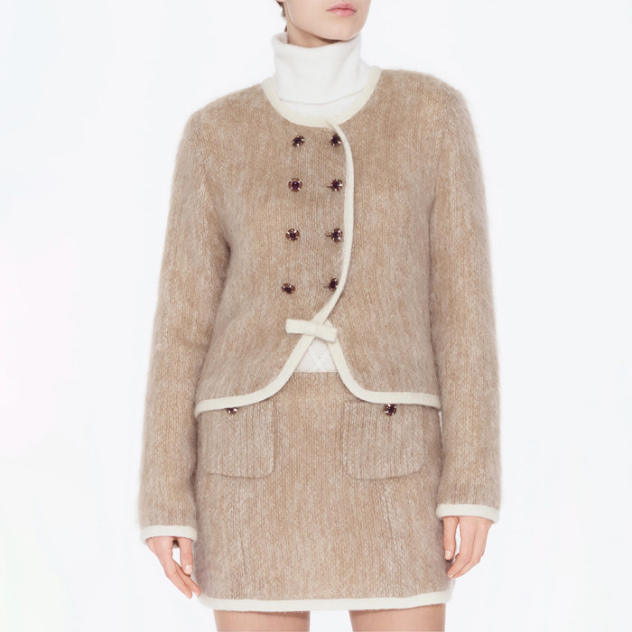 CHANEL Jacket Short skirt Mohair Wool Beige White #334401