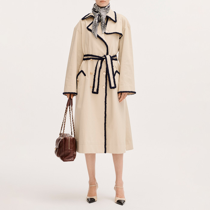 CHANEL Trench Coat Gabardine Beige #385237