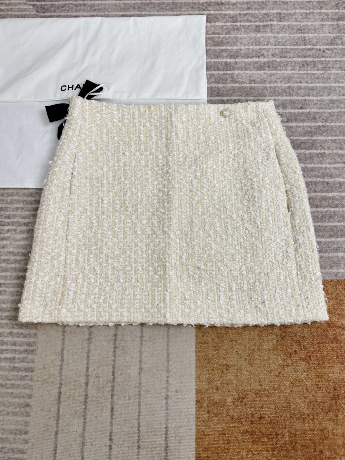 CHANEL Jacket Skirt Tweed Beige White #335943