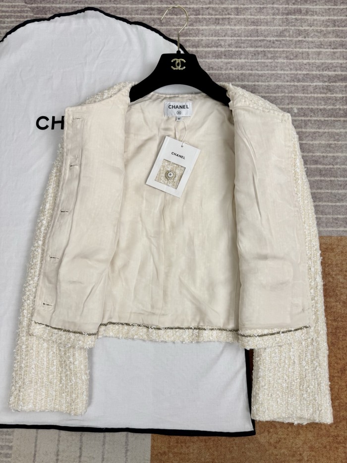 CHANEL Jacket Skirt Tweed Beige White #335943