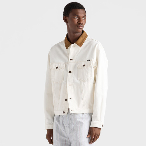 PRADA White Old Denim Jacket and Five-Pocket Jeans With Leather Details #385093
