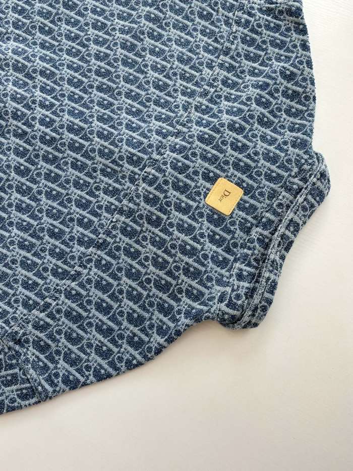 DIOR Dior Oblique Short-Sleeved Shirt and Shorts Comfortable Fit Blue Spongy Cotton-Blend Twill #384371