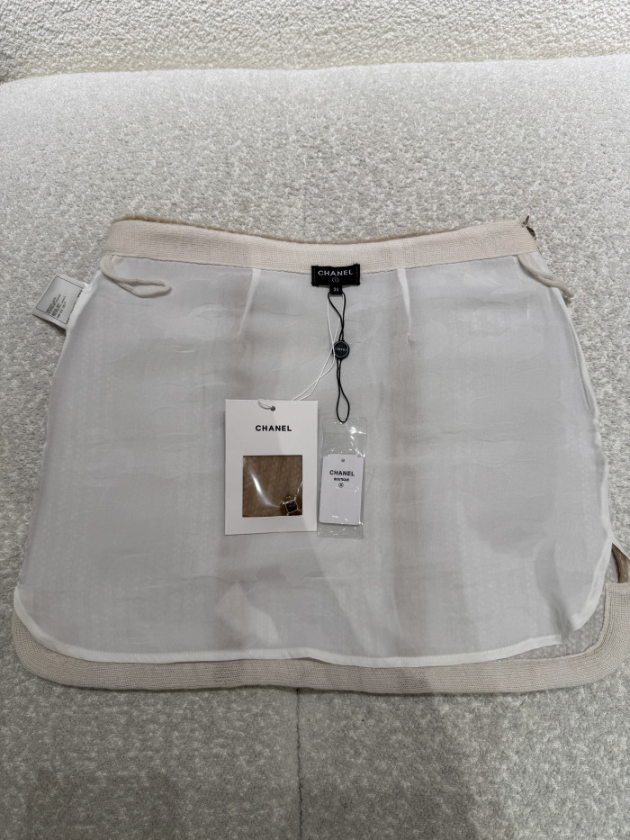 CHANEL Jacket Short skirt Mohair Wool Beige White #334401
