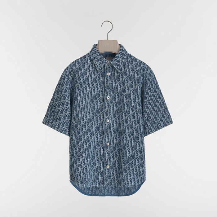 DIOR Dior Oblique Short-Sleeved Shirt and Shorts Comfortable Fit Blue Spongy Cotton-Blend Twill #384371