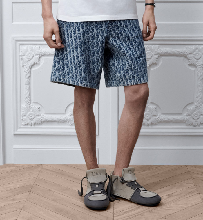 DIOR Dior Oblique Short-Sleeved Shirt and Shorts Comfortable Fit Blue Spongy Cotton-Blend Twill #384371