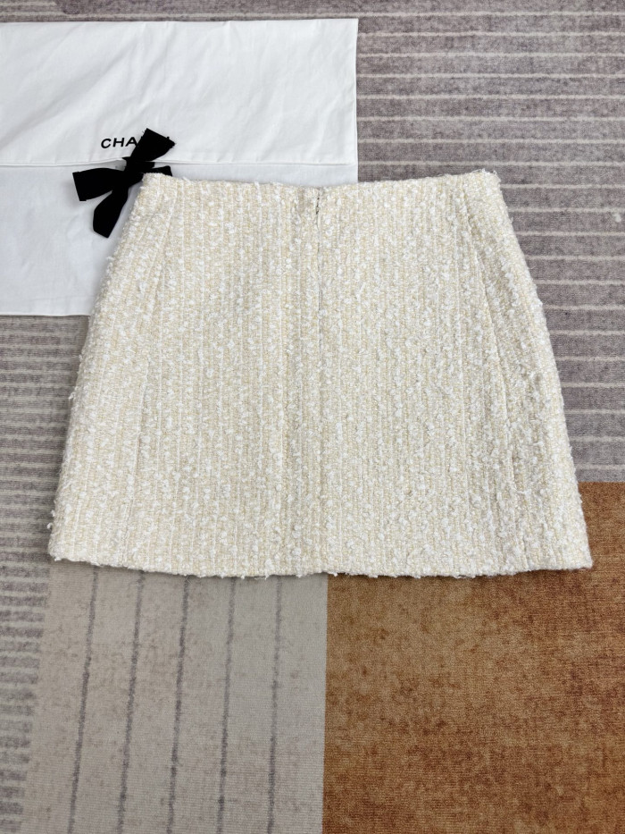 CHANEL Jacket Skirt Tweed Beige White #335943