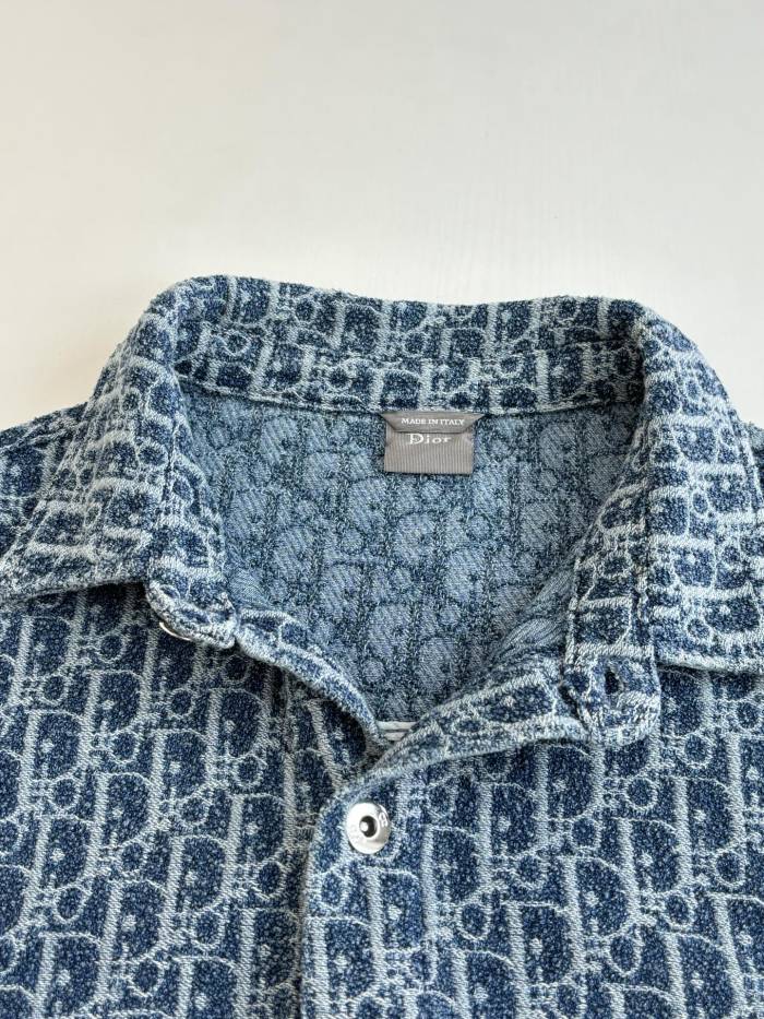 DIOR Dior Oblique Short-Sleeved Shirt and Shorts Comfortable Fit Blue Spongy Cotton-Blend Twill #384371