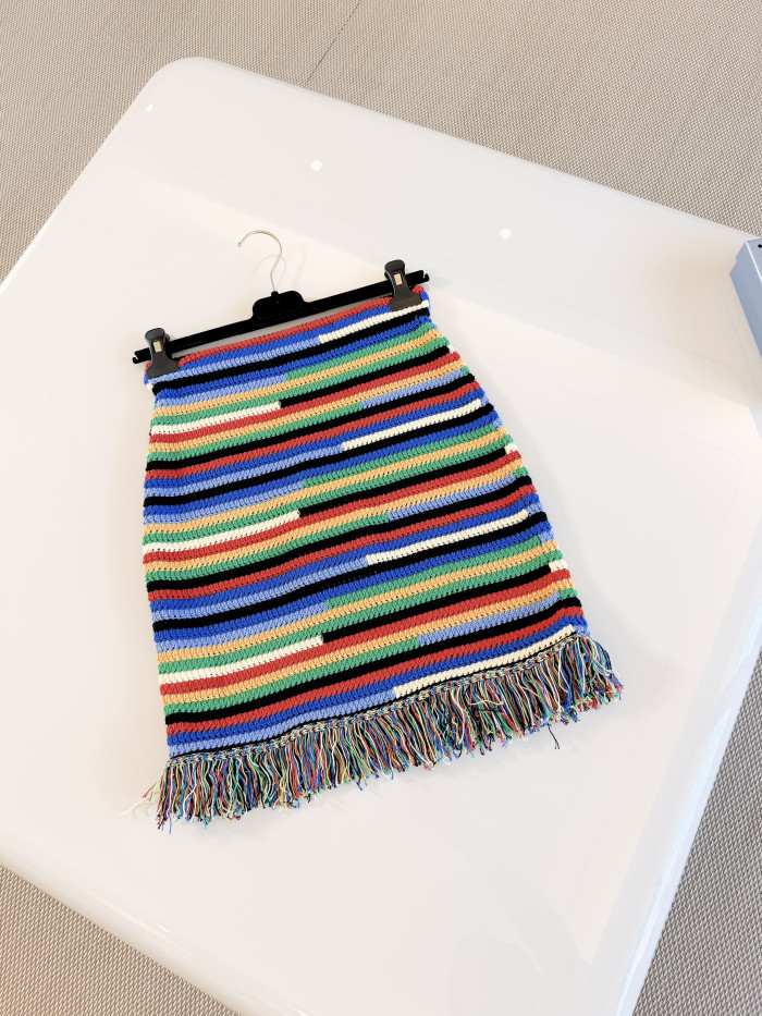 CHANEL Short Skirt Cotton Red Blue Green Yellow #385165