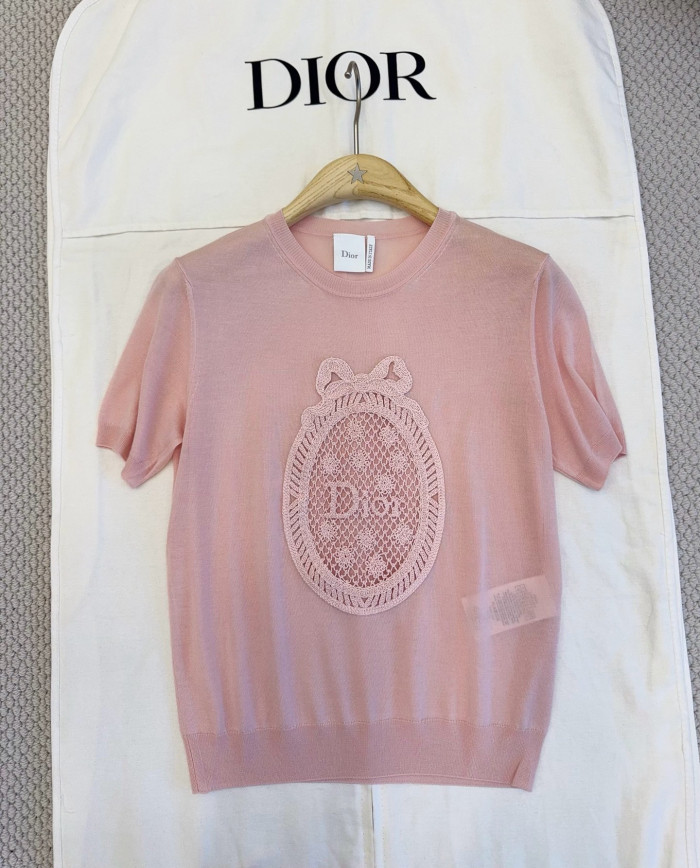 DIOR Top-quality Version Dioriviera Dior Médaillon Short-Sleeved Sweater   Silk Knit  #383108