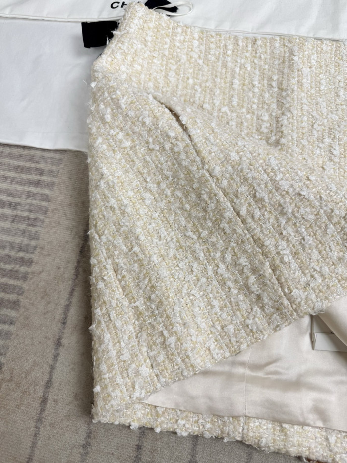 CHANEL Jacket Skirt Tweed Beige White #335943
