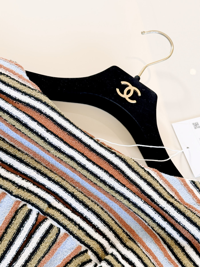 CHANEL Top Cotton Khaki Blue Orange #385164