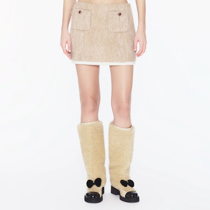 CHANEL Jacket Short skirt Mohair Wool Beige White #334401