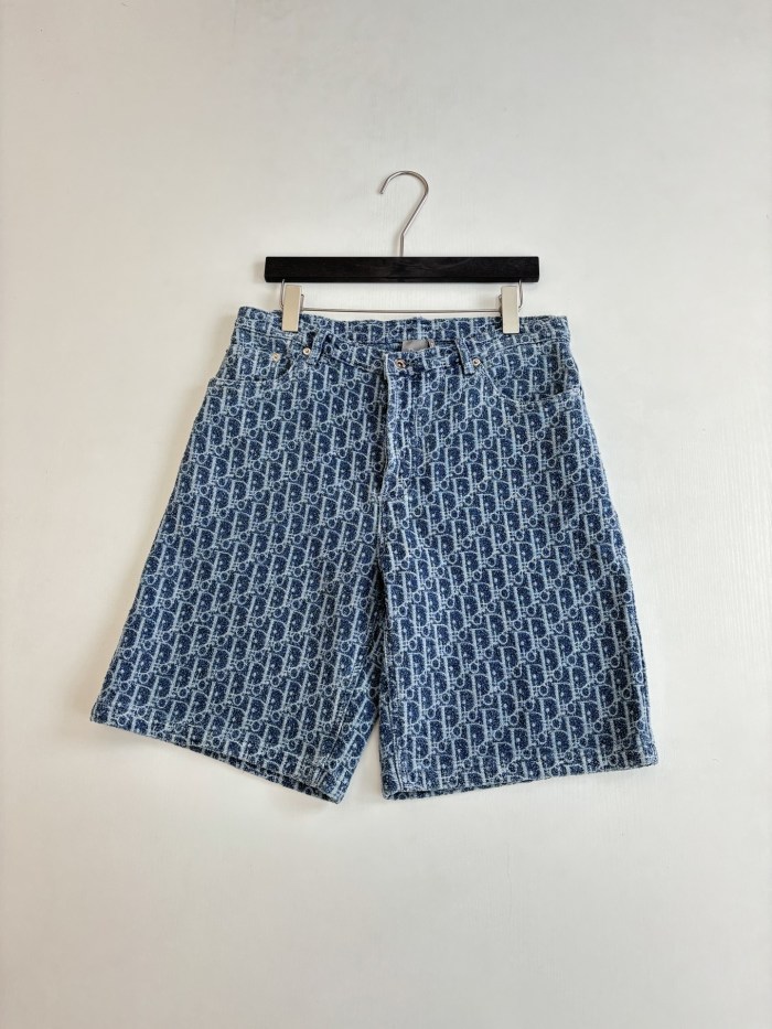 DIOR Dior Oblique Short-Sleeved Shirt and Shorts Comfortable Fit Blue Spongy Cotton-Blend Twill #384371