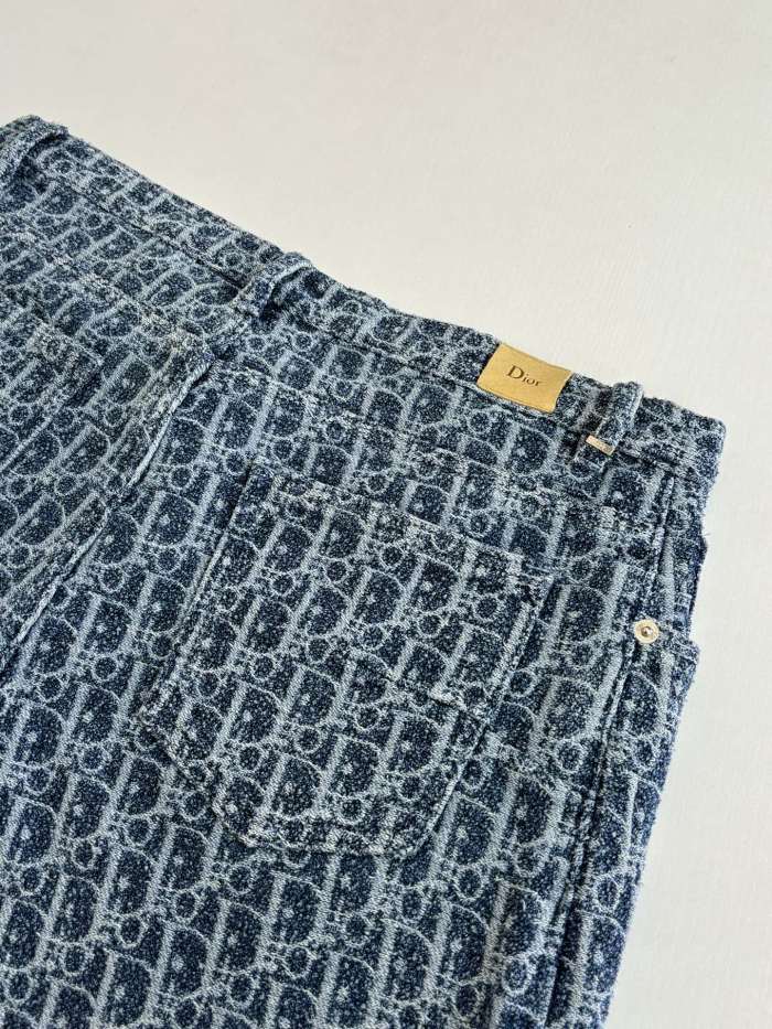 DIOR Dior Oblique Short-Sleeved Shirt and Shorts Comfortable Fit Blue Spongy Cotton-Blend Twill #384371