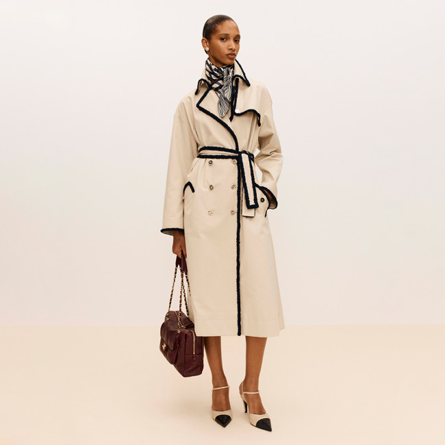 CHANEL Trench Coat Gabardine Beige #385237