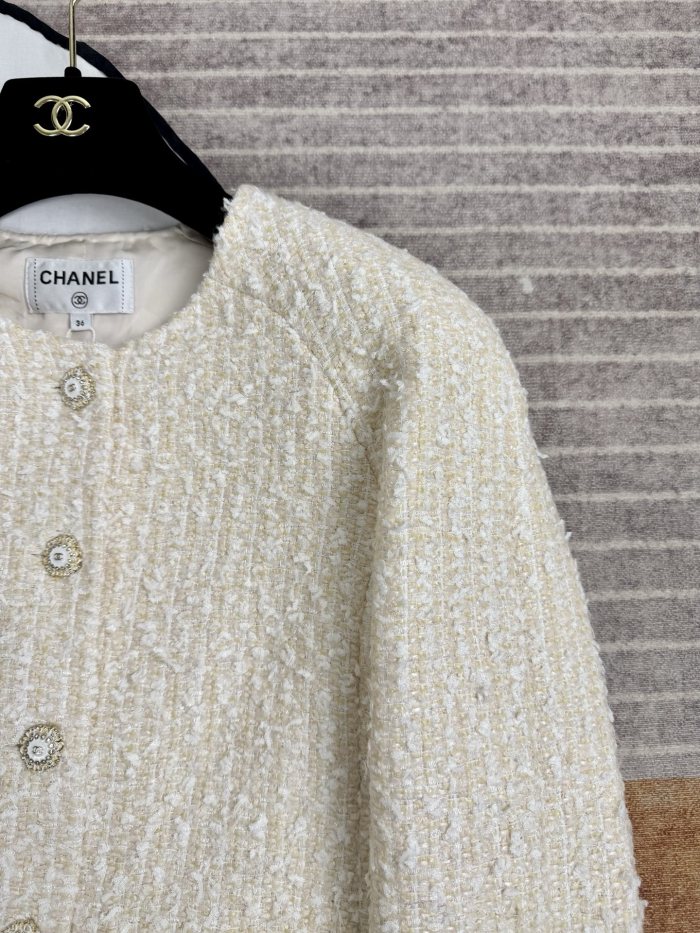 CHANEL Jacket Skirt Tweed Beige White #335943