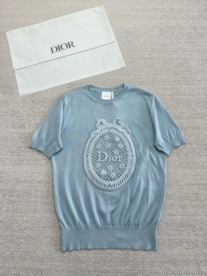 DIOR Top-quality Version Dioriviera Dior Médaillon Short-Sleeved Sweater   Silk Knit  #383108