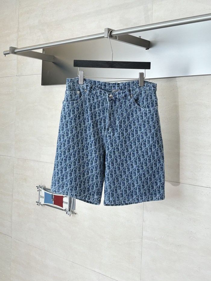DIOR Dior Oblique Short-Sleeved Shirt and Shorts Comfortable Fit Blue Spongy Cotton-Blend Twill #384371