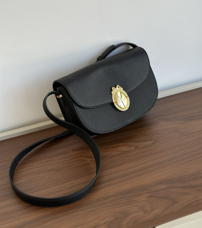 DIOR Medium Dior Médaillon Flap Bag Black Grained Calfskin #385209