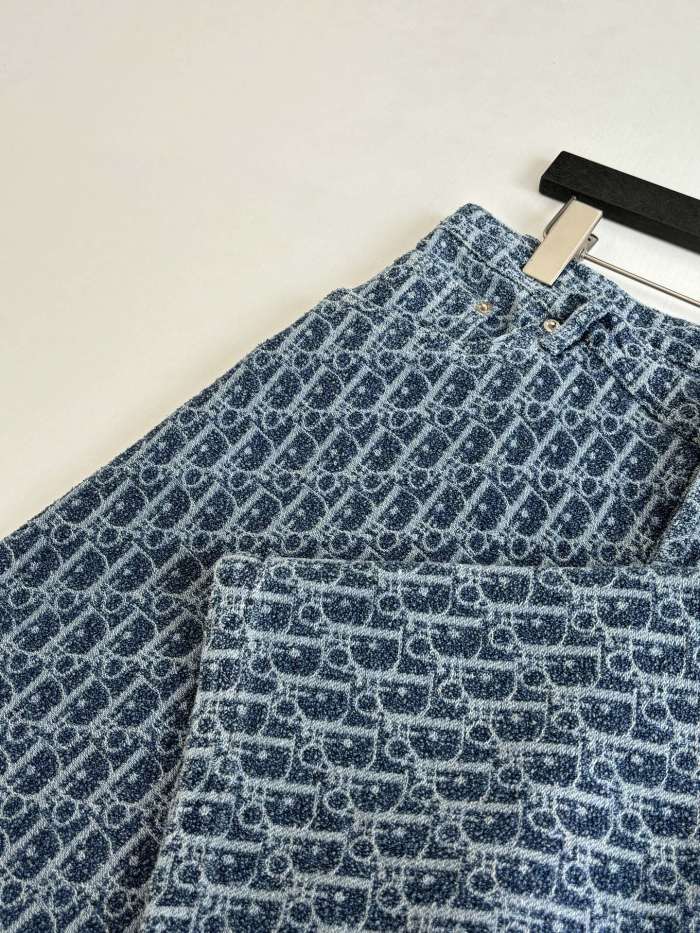 DIOR Dior Oblique Short-Sleeved Shirt and Shorts Comfortable Fit Blue Spongy Cotton-Blend Twill #384371