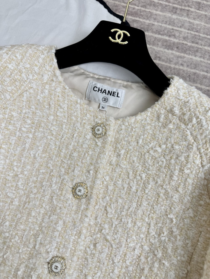 CHANEL Jacket Skirt Tweed Beige White #335943
