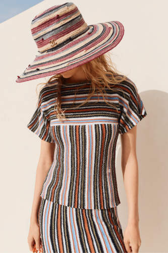 CHANEL Top Cotton Khaki Blue Orange #385164