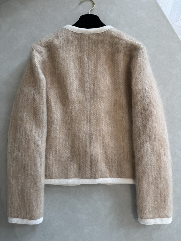 CHANEL Jacket Short skirt Mohair Wool Beige White #334401