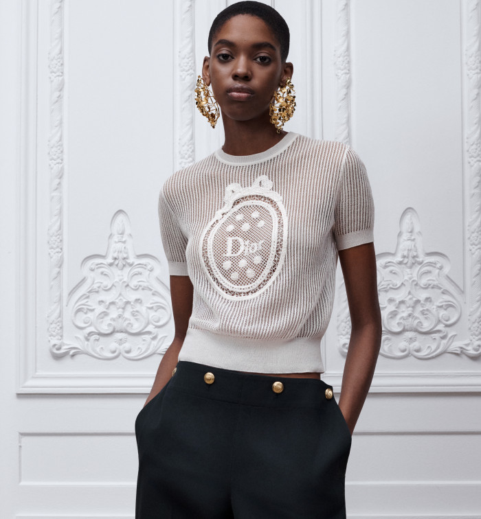 DIOR Top-quality Version Dioriviera Dior Médaillon Short-Sleeved Sweater   Silk Knit  #383108