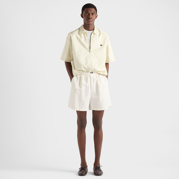 PRADA Chalk White Short-sleeved Re-nylon Zipper Shirt #385365