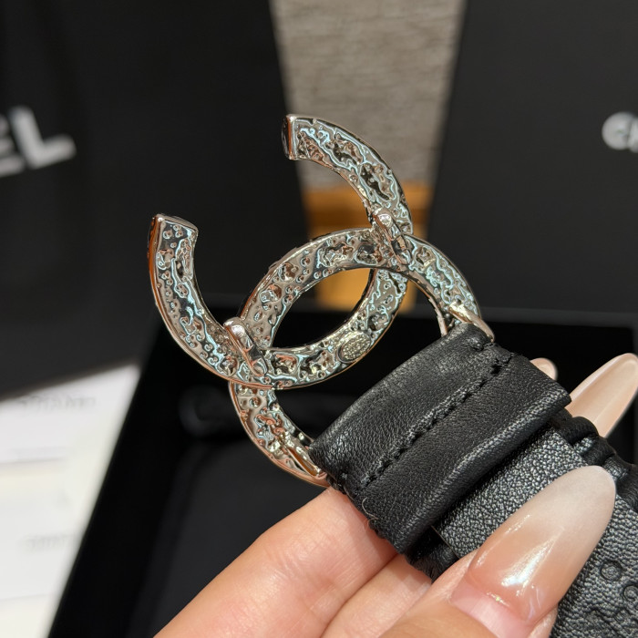 Chanel 30mm RUCHED LAMBSKIN PEARL INTERLOCKING CC STRETCH BELT #385321