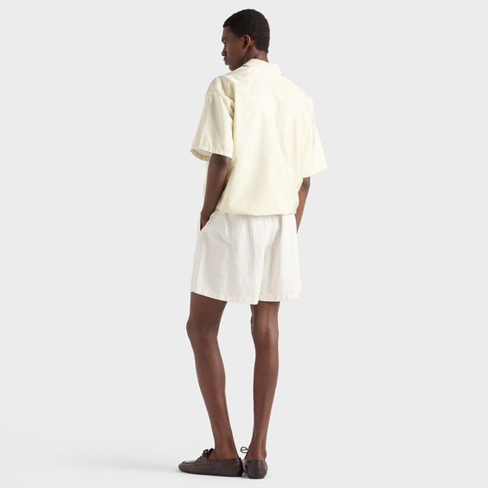 PRADA Chalk White Short-sleeved Re-nylon Zipper Shirt #385365