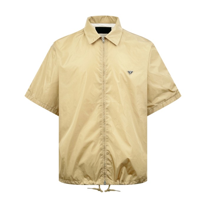 PRADA Chalk White Short-sleeved Re-nylon Zipper Shirt #385365