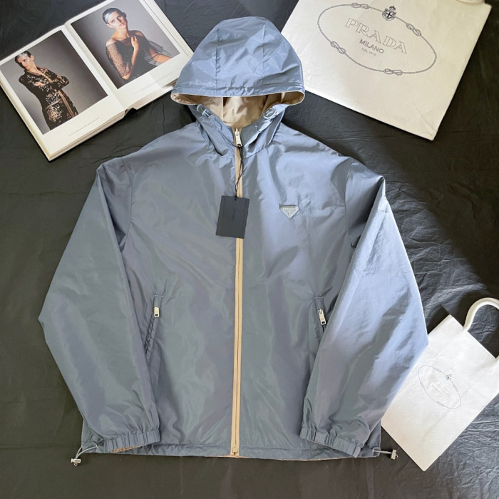 PRADA Camel aviation Blue Reversible Re-nylon Jacket #385363