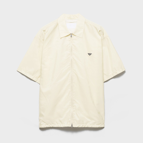 PRADA Chalk White Short-sleeved Re-nylon Zipper Shirt #385365