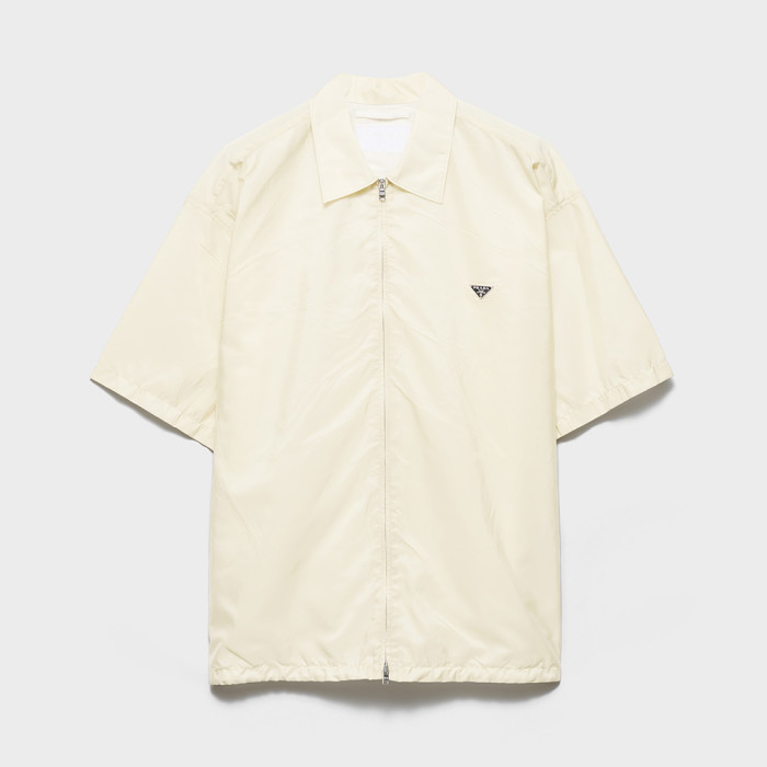 PRADA Chalk White Short-sleeved Re-nylon Zipper Shirt #385365