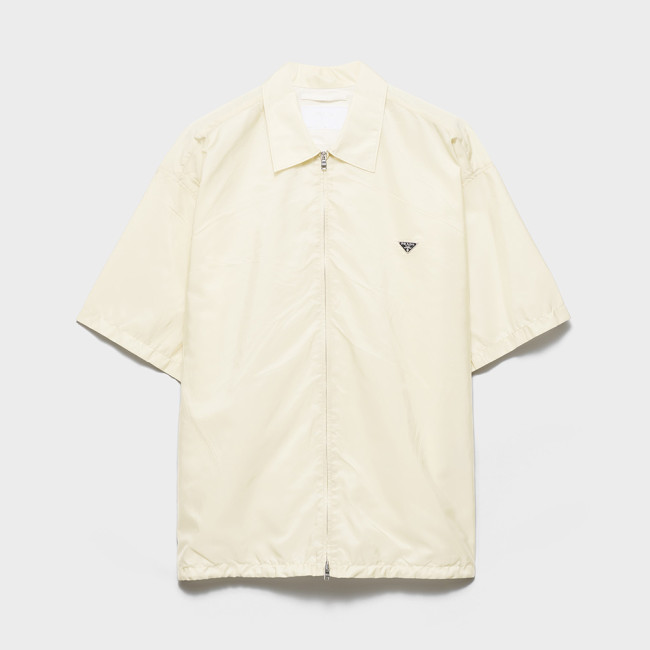 PRADA Chalk White Short-sleeved Re-nylon Zipper Shirt #385365
