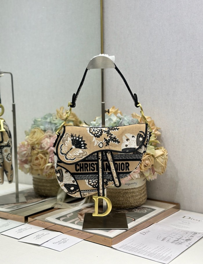 DIOR Saddle Bag with Strap Yellow and Red Book Cover Embroidery #385376