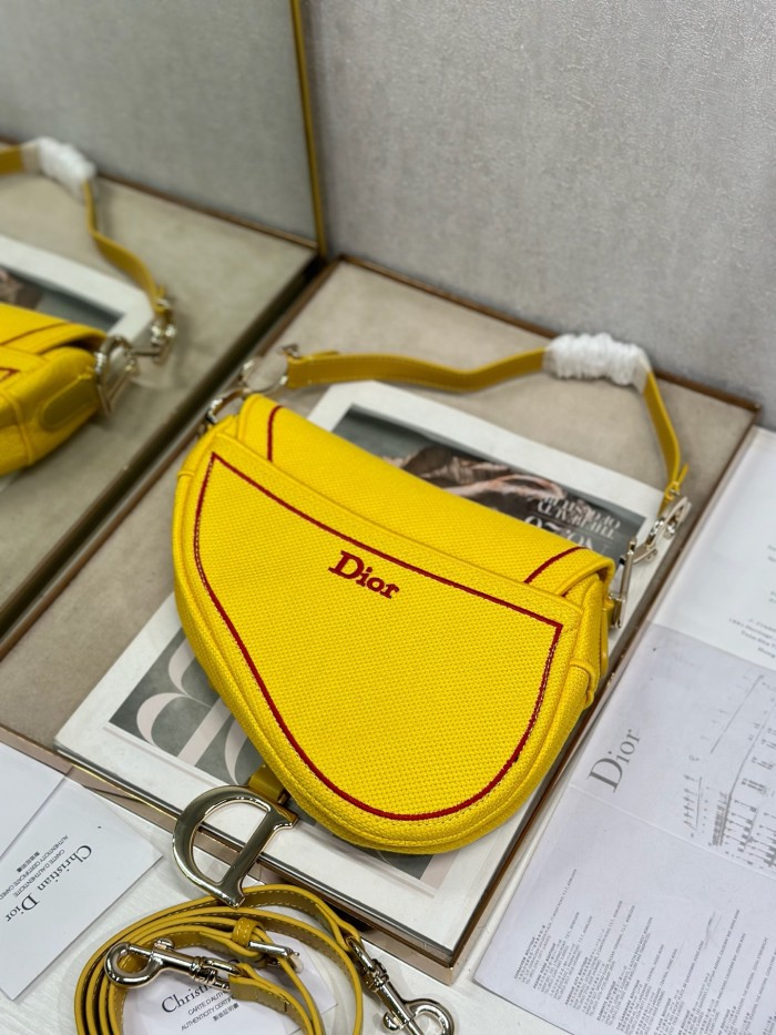 DIOR Saddle Bag with Strap Yellow and Red Book Cover Embroidery #385376