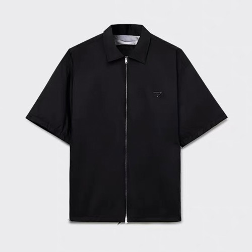 PRADA Chalk White Short-sleeved Re-nylon Zipper Shirt #385365