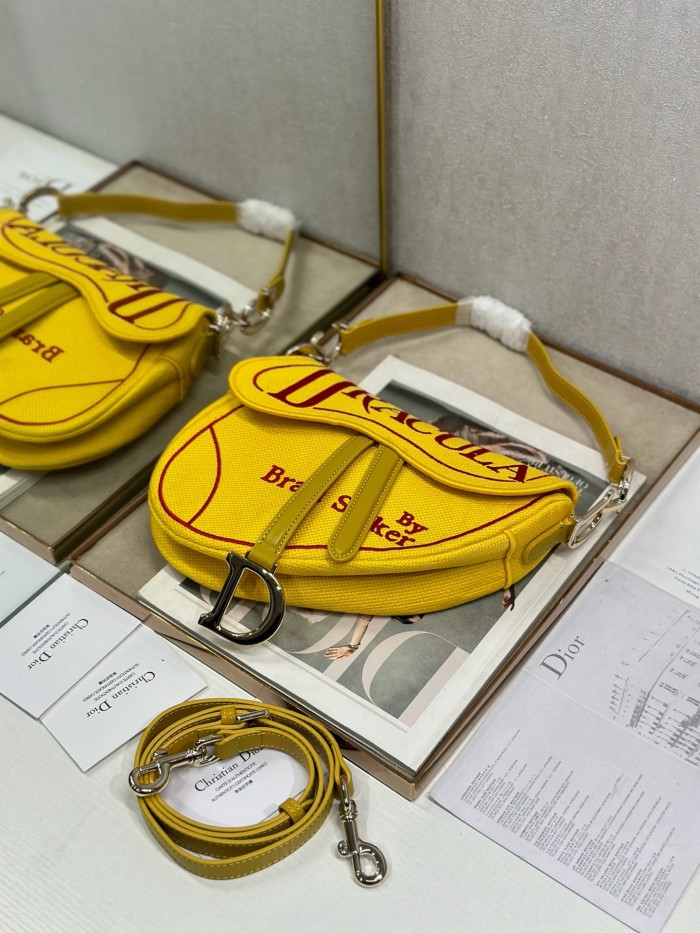 DIOR Saddle Bag with Strap Yellow and Red Book Cover Embroidery #385376