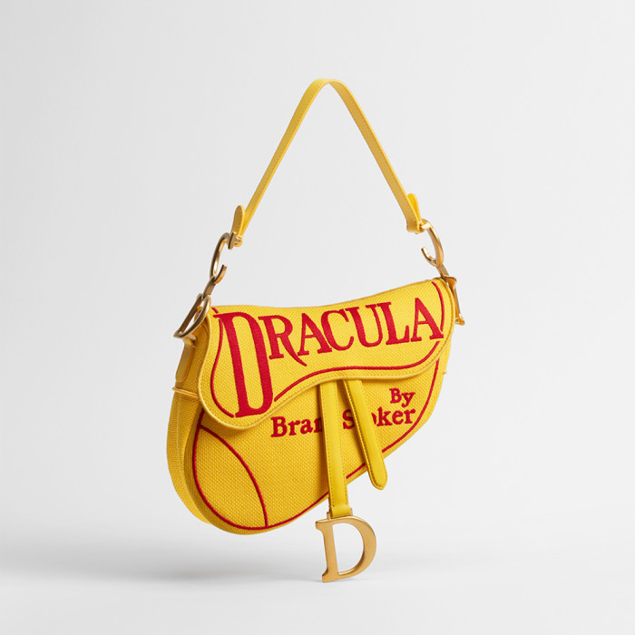DIOR Saddle Bag with Strap Yellow and Red Book Cover Embroidery #385376