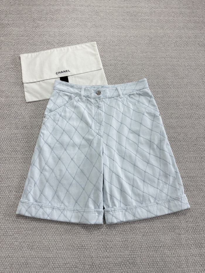 Chanel Top-quality Version Shorts Embroidered Light Blue #385475