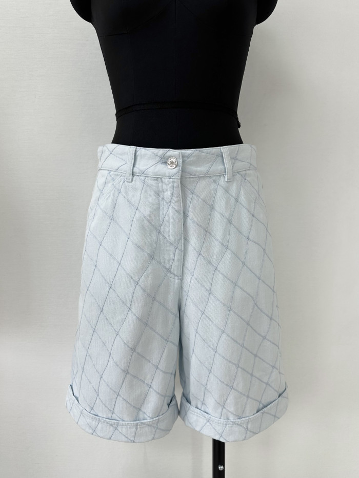 Chanel Top-quality Version Shorts Embroidered Light Blue #385475