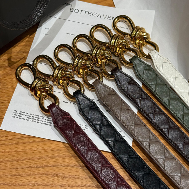 Bottega Veneta Andimo Interciato Woven Leather Metal Knot Buckle Belt #385508