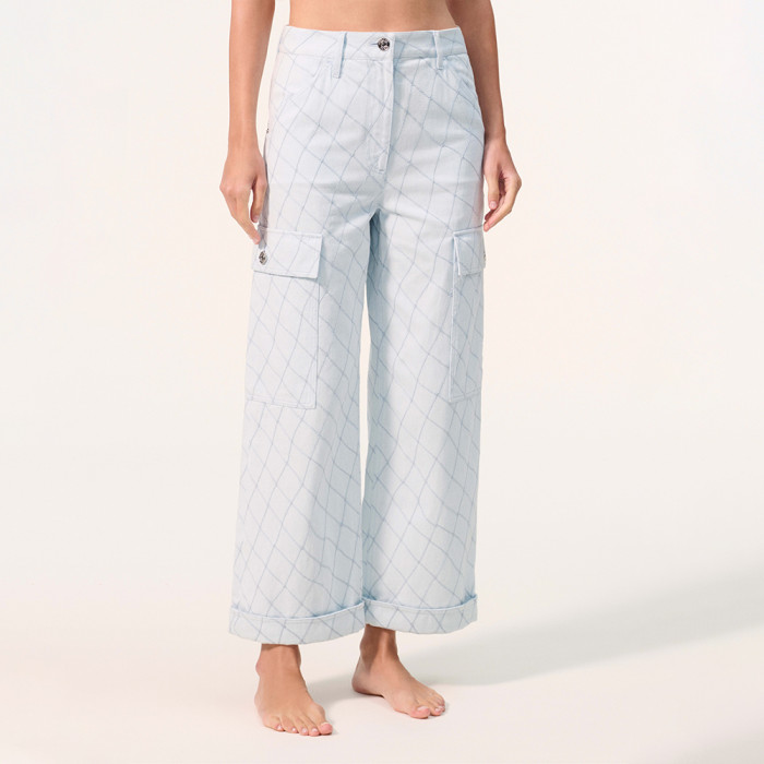 Chanel Top-quality Version Jeans Embroidered Denim Light Blue #385477