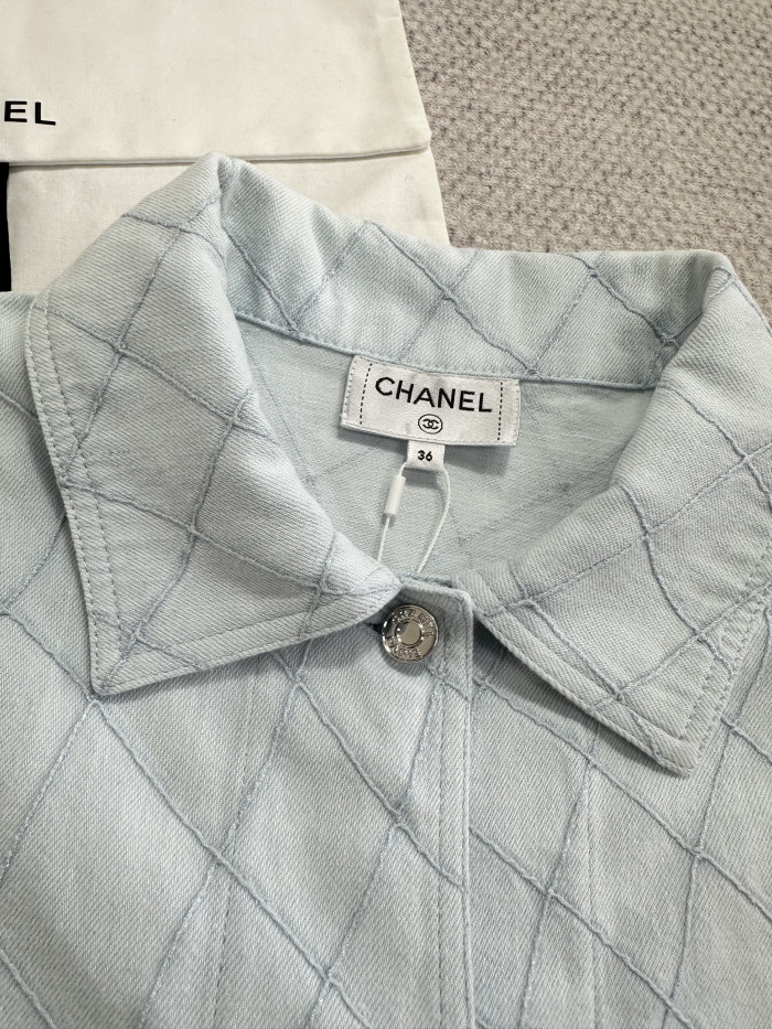 Chanel Top-quality Version Blouse Embroidered Denim Light Blue #385476